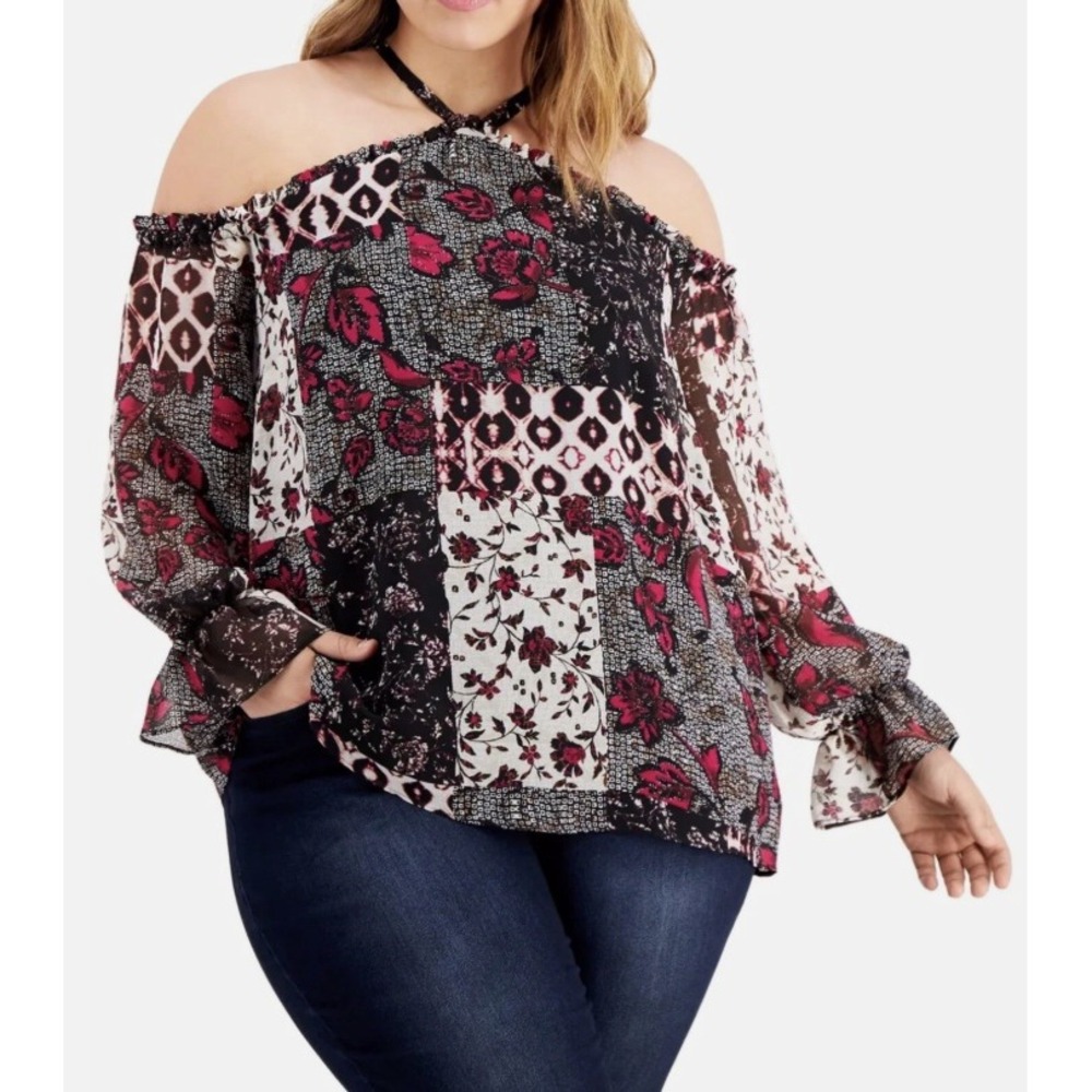 New INC International Concepts Floral Lightweight Chiffon Top size OX